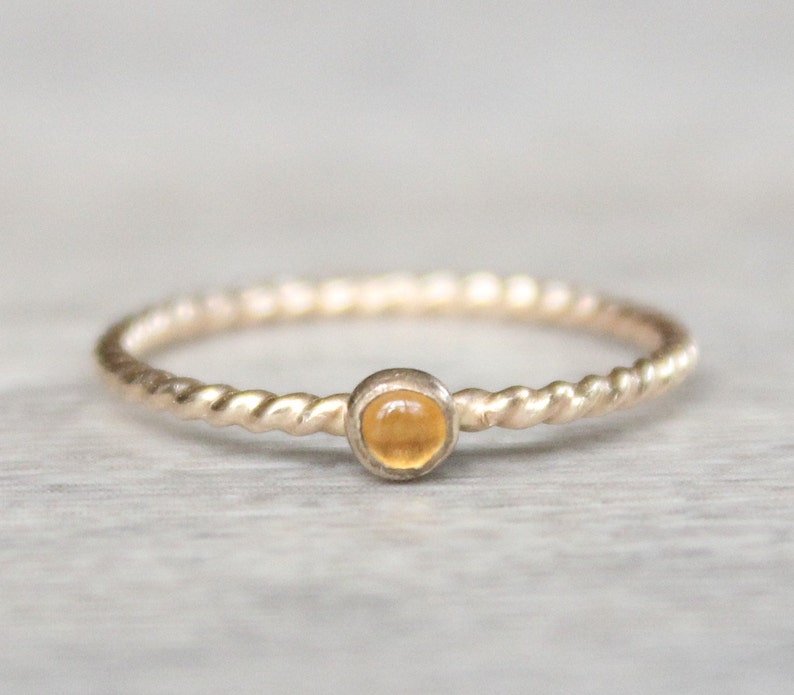 Gold Citrine Ring Set // 14k Yellow Gold Filled Heart Initial Ring // Personalized November Birthstone Ring // Gemstone Stacking Ring image 8