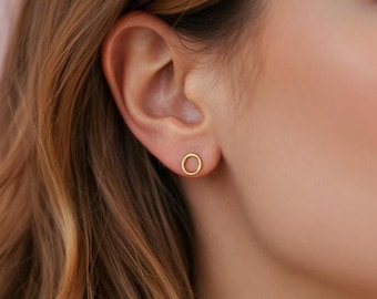 Tiny 14k Gold Filled Open Circle Stud Earrings: 7mm Simple Studs