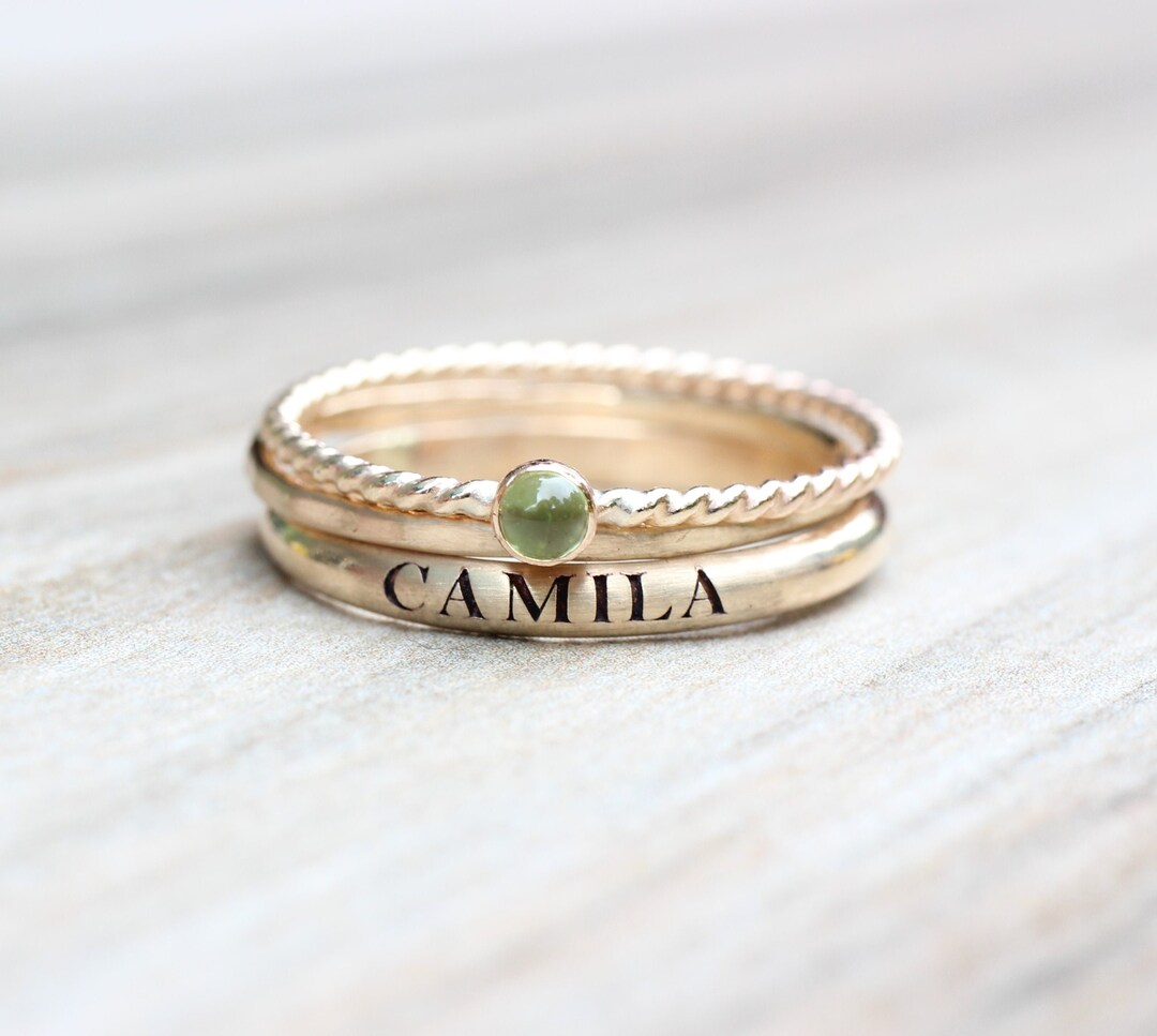 Gold Name Ring Set // Personalized Stacking Name Rings // Etsy