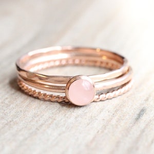 Rose Quartz Ring Set: 14K Rose Gold Filled Stacking Rings