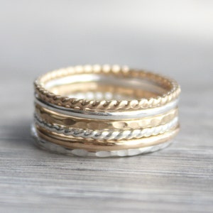 Stacking Ring Set // Set of 6 Gold and Silver Stackable Rings // Sterling Silver and 14K Gold Filled Stackable Rings // Mixed Metals image 2