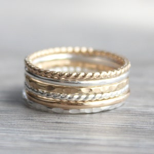 Stacking Ring Set // Set of 6 Gold and Silver Stackable Rings ...