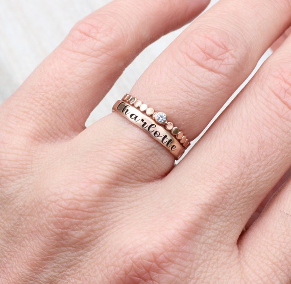 Rose Gold Name Ring Set // Personalized 