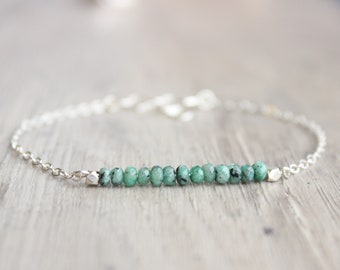 Jade Bracelet // .925 Sterling Silver Green Jade Bracelet // May Birthstone Bracelet // Sterling Silver Gemstone Bar Bracelet