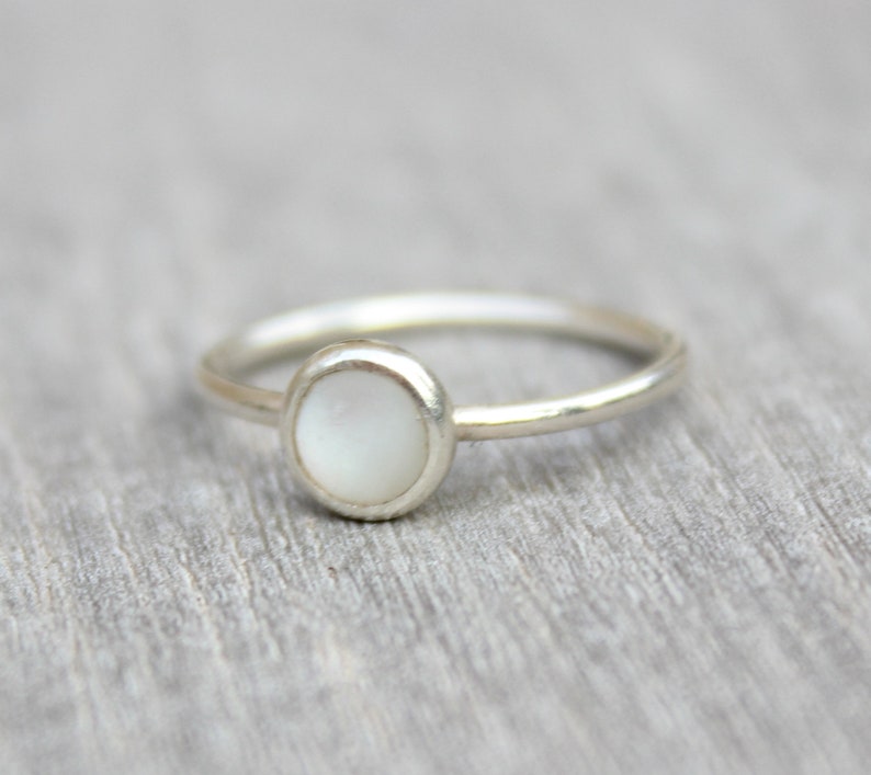 Sterling Silver Pearl Ring  Silver Mother of Pearl Stacking Ring  Sterling Silver Ring  Pearl Ring  June Birthstone Ring