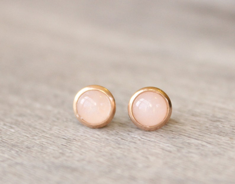 Rose Gold Rose Quartz Earrings // Rose Quartz Stud Earrings // 6mm Rose Quartz Cabochon Earrings // Rose Gold Plated Gemstone Studs image 4