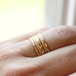 Gold Stacking Ring Set // Set of 6 Yellow Gold Stackable Rings // 14K Gold Filled Stackable Rings // Smooth, Twist, and Hammered Bands image 7