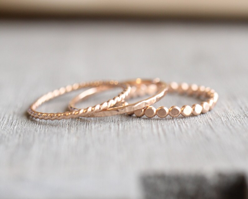 Rose Gold Stacking Rings // Set of 3 Simple 14K Rose Gold Etsy Australia