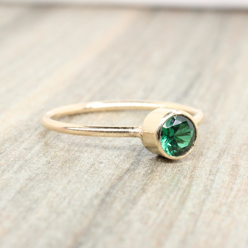 Lab Emerald Stacking Ring in 14K Gold Filled // 5mm Faceted Gemstone May Birthstone Ring image 7