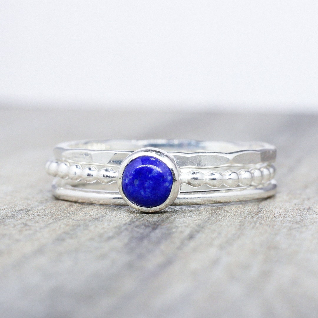 September Rings Sterling Silver Lapis Lazuli Ring Set: September Birthstone Stacking ...