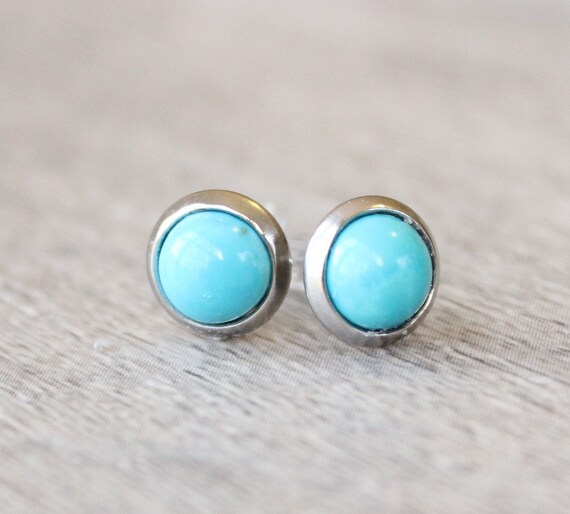 Silver Turquoise Earrings // Turquoise Stud Earrings // 6mm | Etsy