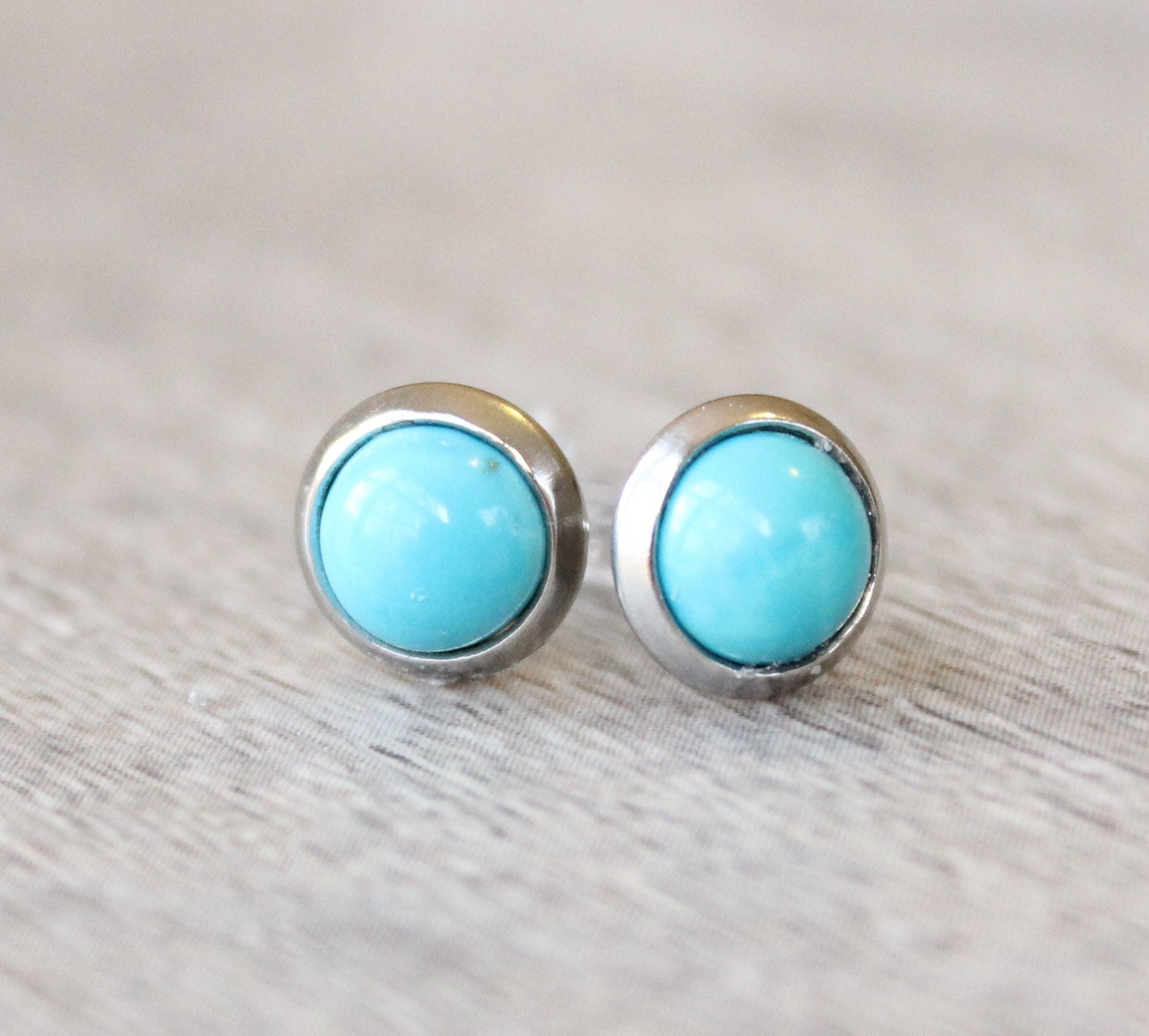 Silver Turquoise Earrings // Turquoise Stud Earrings // 6mm Etsy