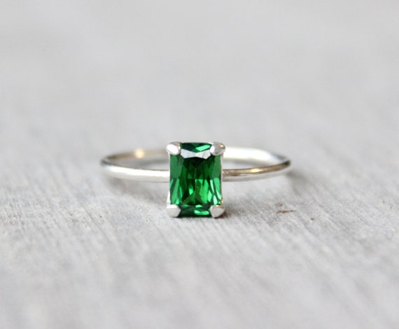 Sterling Silver Emerald Cut Emerald 