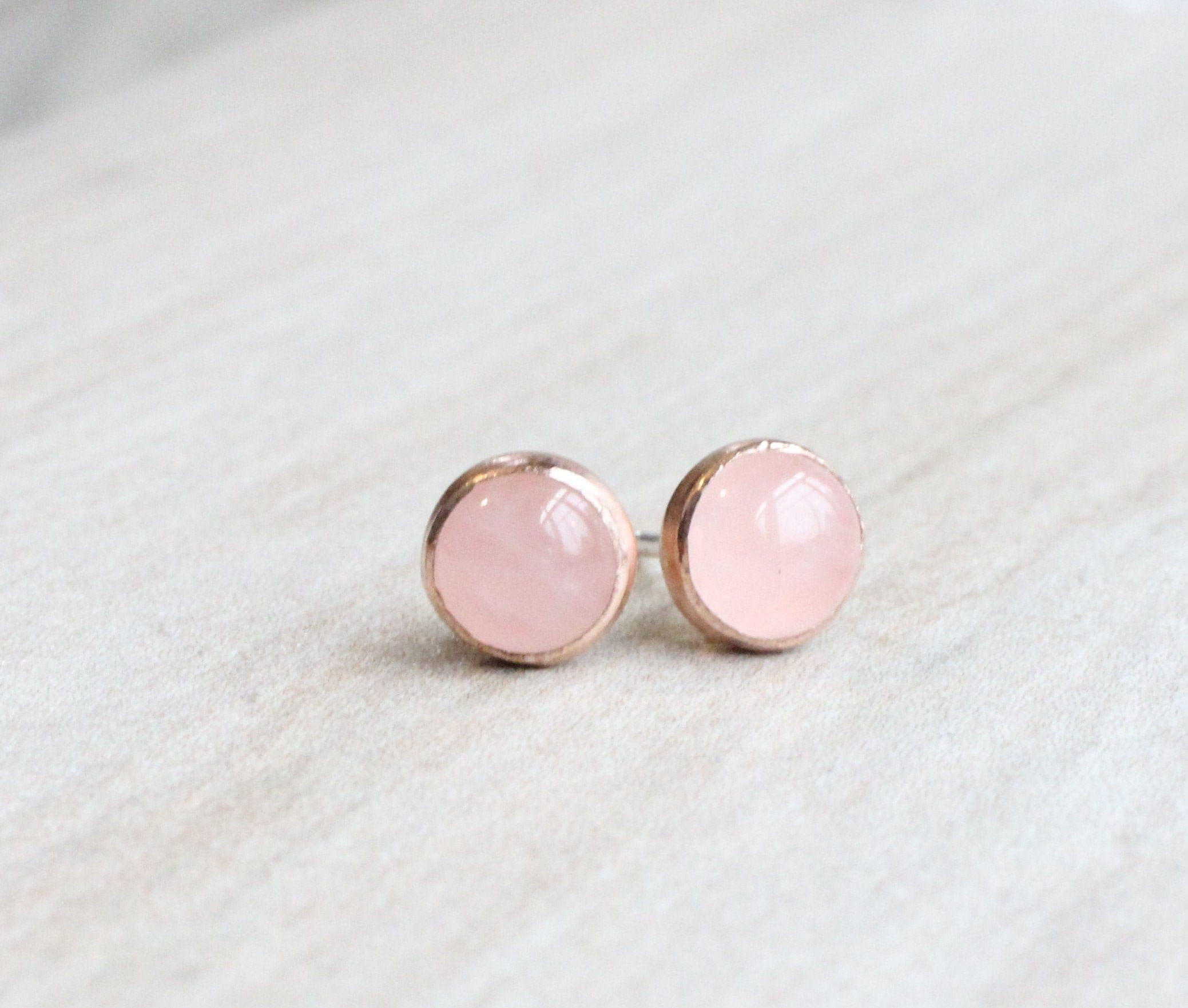 Rose Gold Rose Quartz Earrings // Rose Quartz Stud Earrings // Etsy