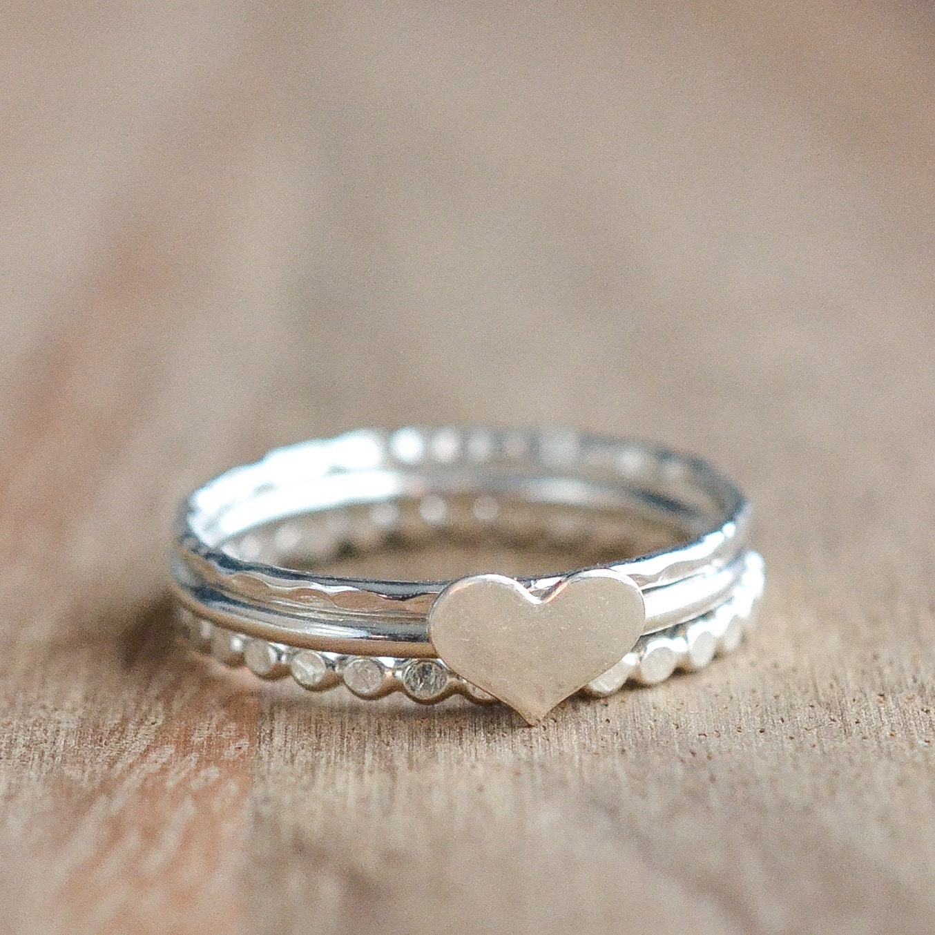 Sterling Silver Heart Stacking Ring Set - Set of 3 Sterling Silver ...