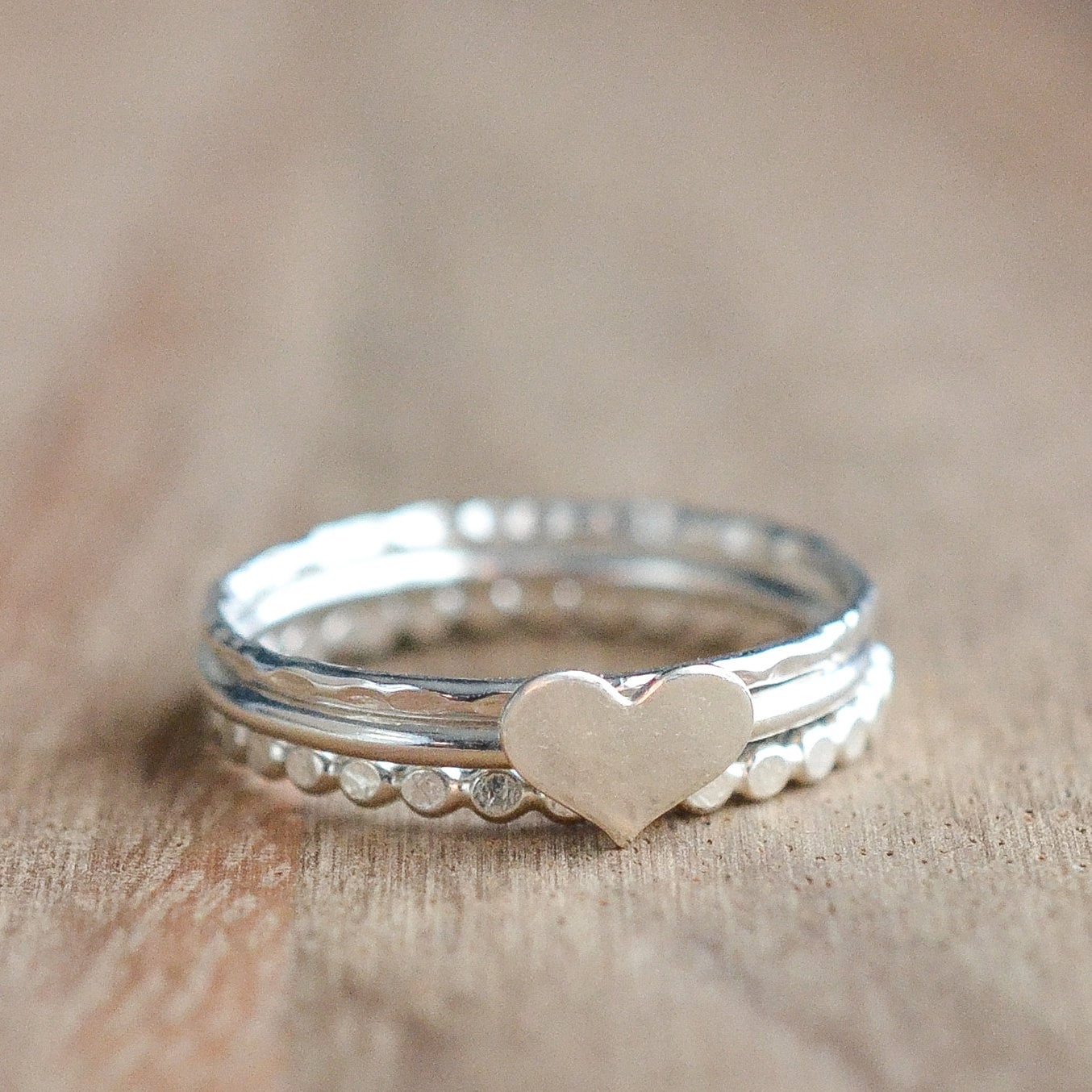 Sterling Silver Heart Stacking Ring Set Set of 3 Sterling Silver