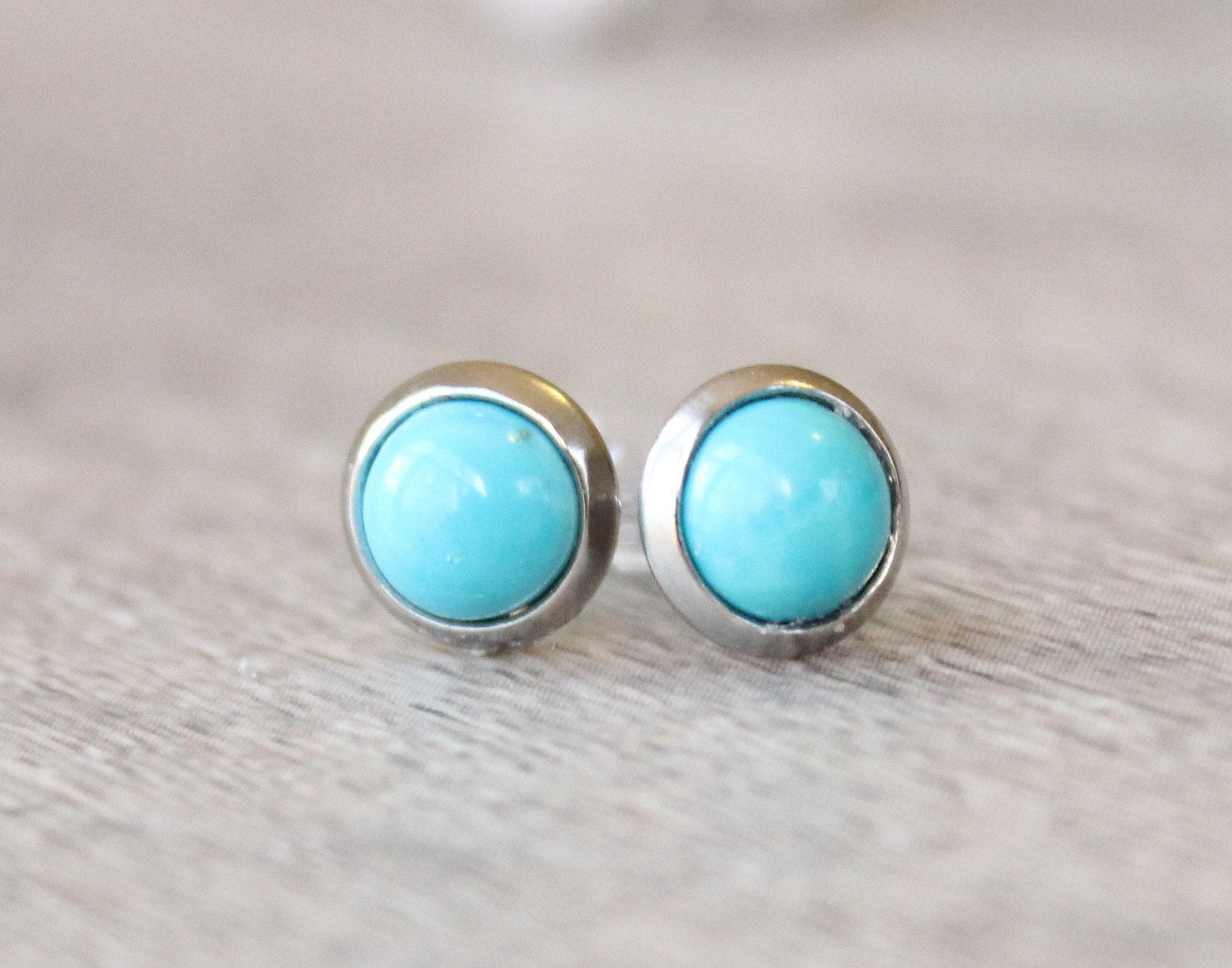 Silver Turquoise Earrings // Turquoise Stud Earrings // 6mm Etsy