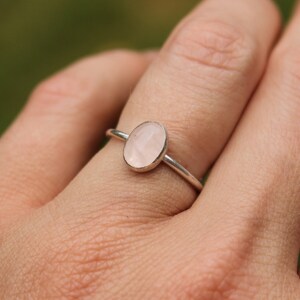 Sterling Silver Rose Quartz Ring // Silver Oval Rose Quartz Stacking Ring // Sterling Silver Ring // 8x6mm Pink Stone Ring // Gift for Her image 6