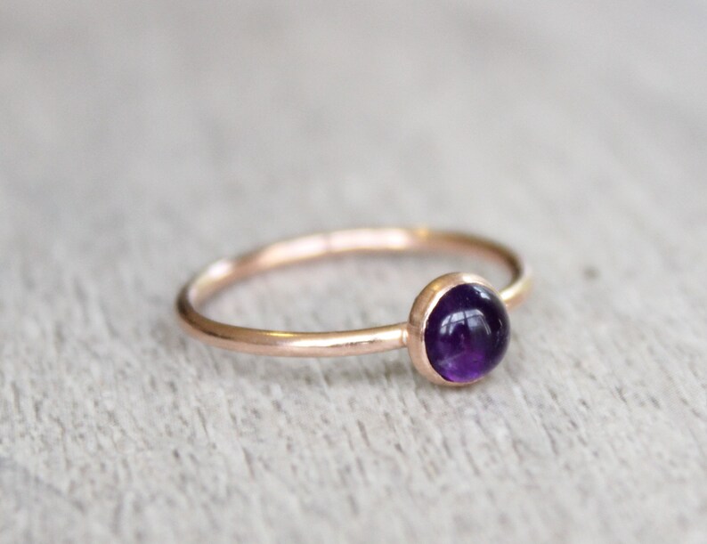 Rose Gold Amethyst Ring February Birthstone Rose Gold Stacking Ring 5mm Amethyst Stacking Ring 14K Rose Gold Filled Gemstone Ring image 3