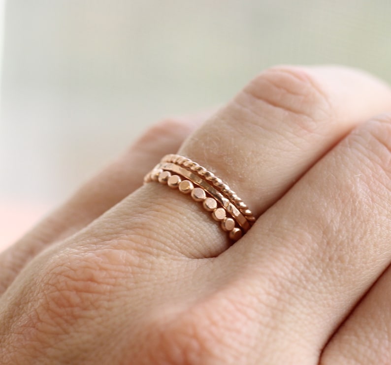 Rose Gold Stacking Rings // Set of 3 Simple 14K Rose Gold Etsy Australia