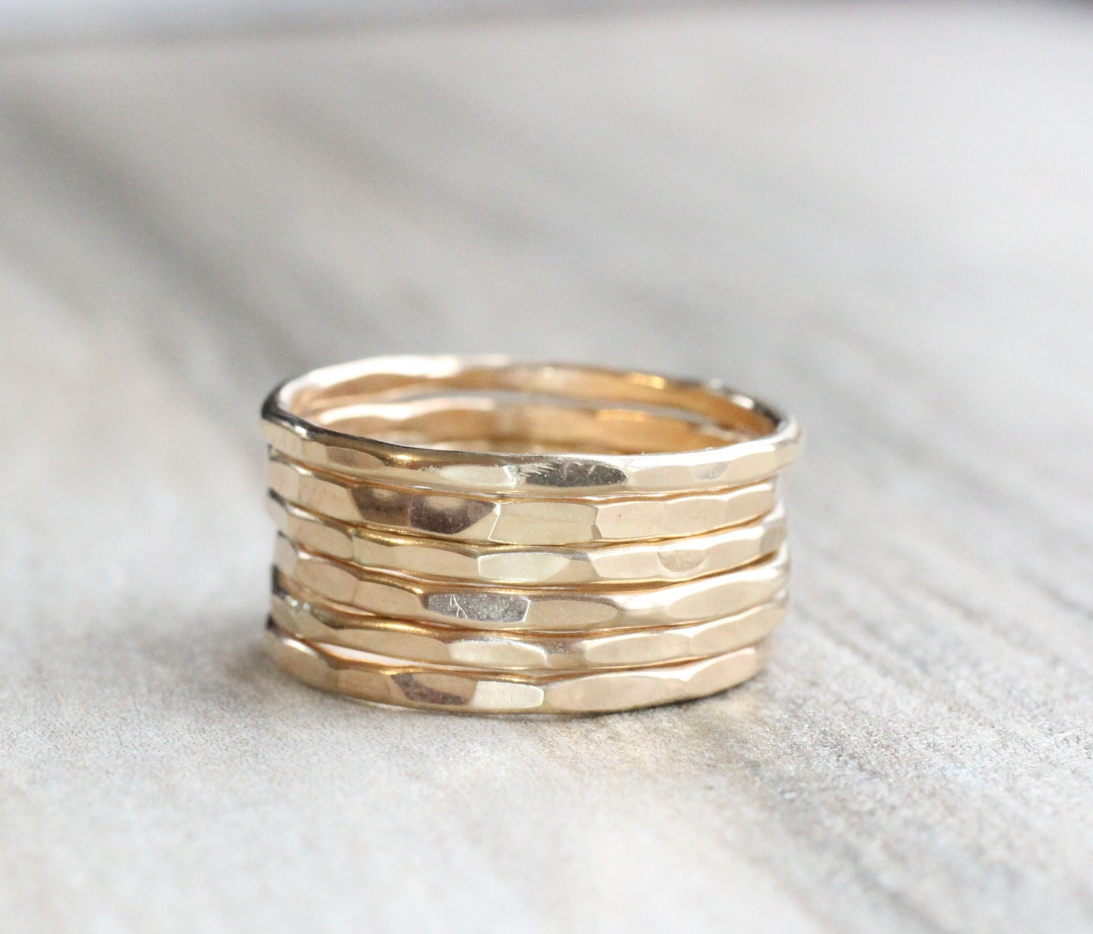 Gold Hammered Stacking Ring // Yellow Gold Stacking Rings // - Etsy