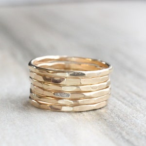 Gold Hammered Stacking Ring // Yellow Gold Stacking Rings // 14K Gold ...