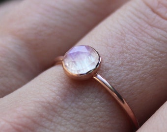 Rose Gold Moonstone Ring // 14K Rose Gold Filled Rose Cut Moonstone Ring // June Birthstone // Faceted Moonstone Stacking Ring