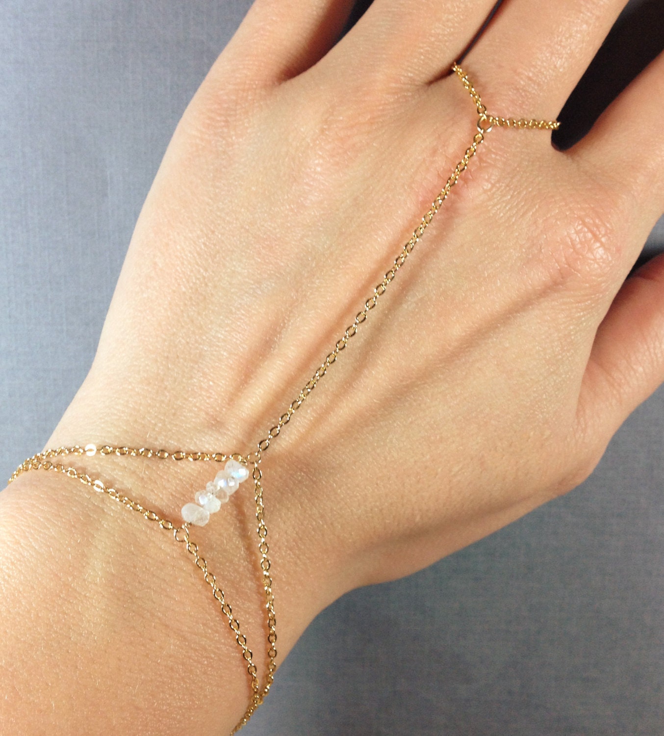 BIRTHSTONE Finger-bracelet OCTOBER Rose Opal Custom Slave-bracelet 14K Gold-fill