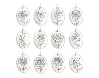 14K Gold Filled Oval Birth Flower Charms
