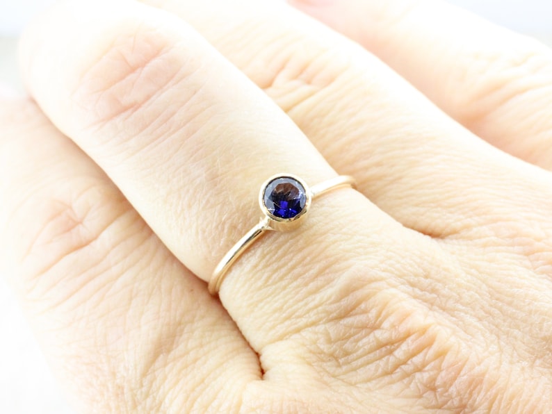 Lab Sapphire Ring // 5mm Faceted Gemstone September Birthstone Stackable Ring // 14K Gold Filled Stacking Ring image 4