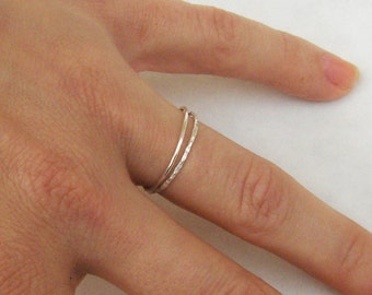 Set of 2 Simple Thin Sterling Silver Rings - Stackable
