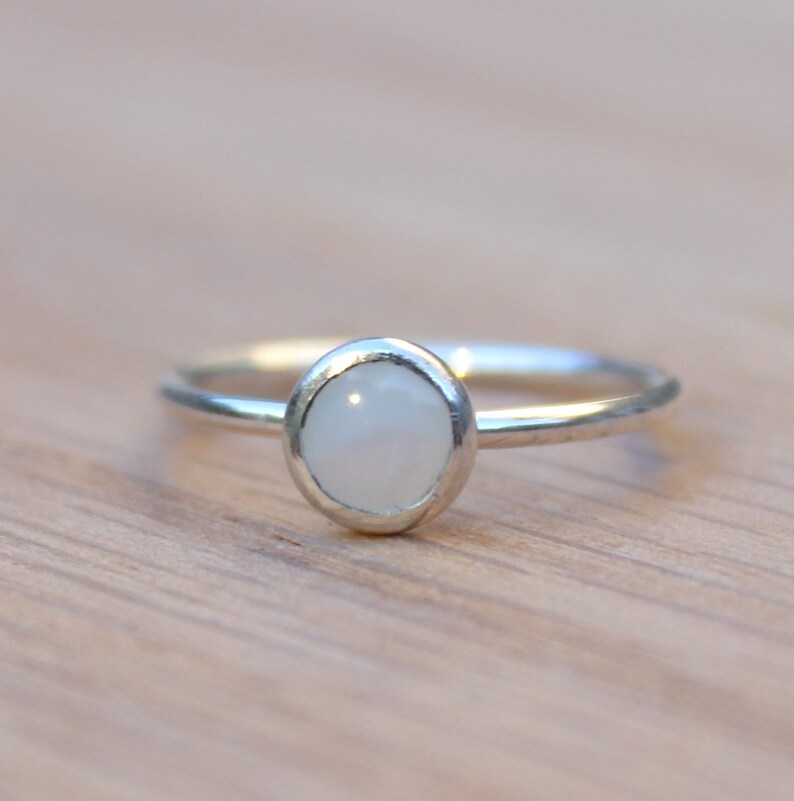 Sterling Silver Pearl Ring Silver Mother of Pearl Stacking Ring Sterling Silver Ring Pearl Ring June Birthstone Ring