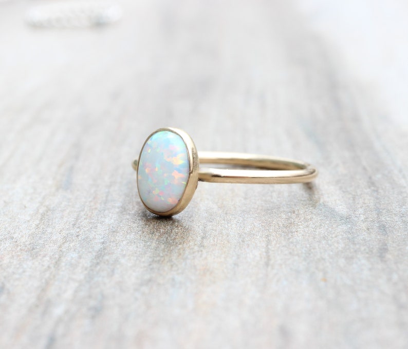 Lab Opal Ring Gold Opal Ring Oval Opal Ring October Birthstone Stacking Ring 14K Gold Filled Opal Ring