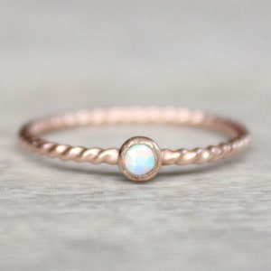 Rose Gold Opal Ring // 14k Rose Gold Filled Opal Ring // October Birthstone Ring // Rose Gold Twist Ring // Simulated Opal Stacking Ring