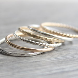 Stacking Ring Set // Set of 6 Gold and Silver Stackable Rings // Sterling Silver and 14K Gold Filled Stackable Rings // Mixed Metals image 6