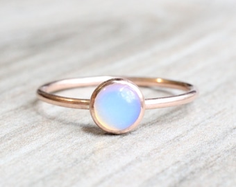 14K Rose Gold Opal Ring // 14k Rose Gold Filled Opalite Ring // October Birthstone Ring // Rose Gold Ring // 6mm Opalite Stacking Ring