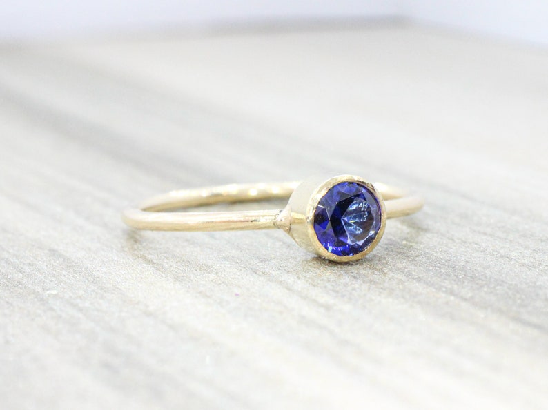 Lab Sapphire Ring // 5mm Faceted Gemstone September Birthstone Stackable Ring // 14K Gold Filled Stacking Ring image 8