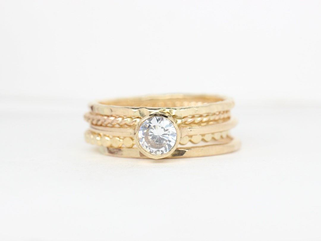 14K Gold Filled Stacking Ring Set: April Birthstone Cubic Zirconia - Etsy