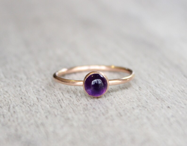 Rose Gold Amethyst Ring February Birthstone Rose Gold Stacking Ring 5mm Amethyst Stacking Ring 14K Rose Gold Filled Gemstone Ring image 5