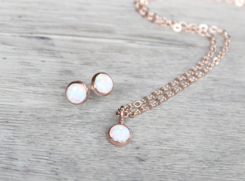 Rose Gold Opal Necklace and Earrings // White Opal Gift Set // Etsy