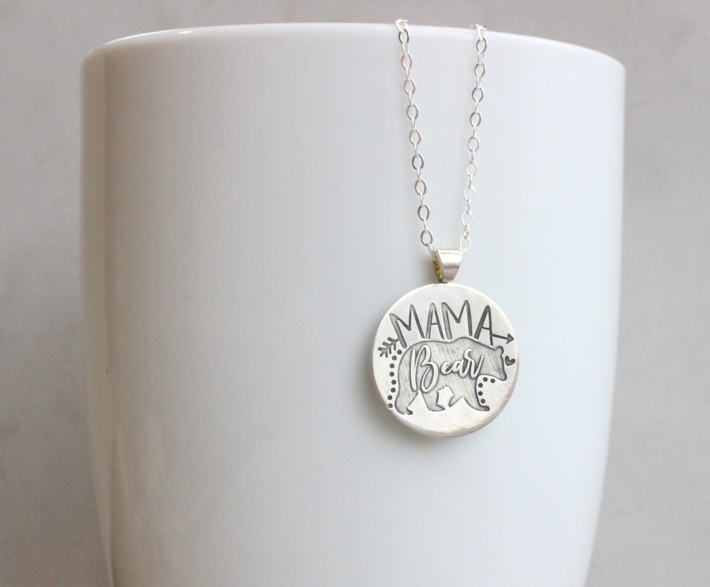 silver mama bear necklace