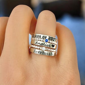Sterling Silver Class Ring – Personalized Stacking Ring, Engraved Graduation Gift image 8