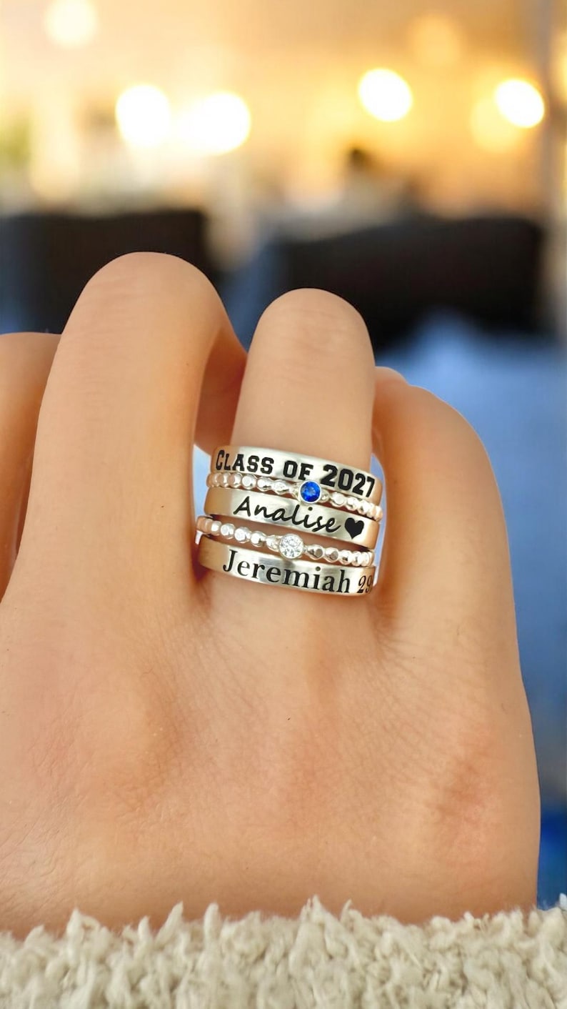Sterling Silver Class Ring – Personalized Stacking Ring, Engraved Graduation Gift image 8