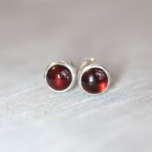 Silver Garnet Studs // Sterling Silver Garnet Stud Earrings // Genuine Garnet Earrings // 5mm Gemstone Cabochon Earrings January Birthstone image 3