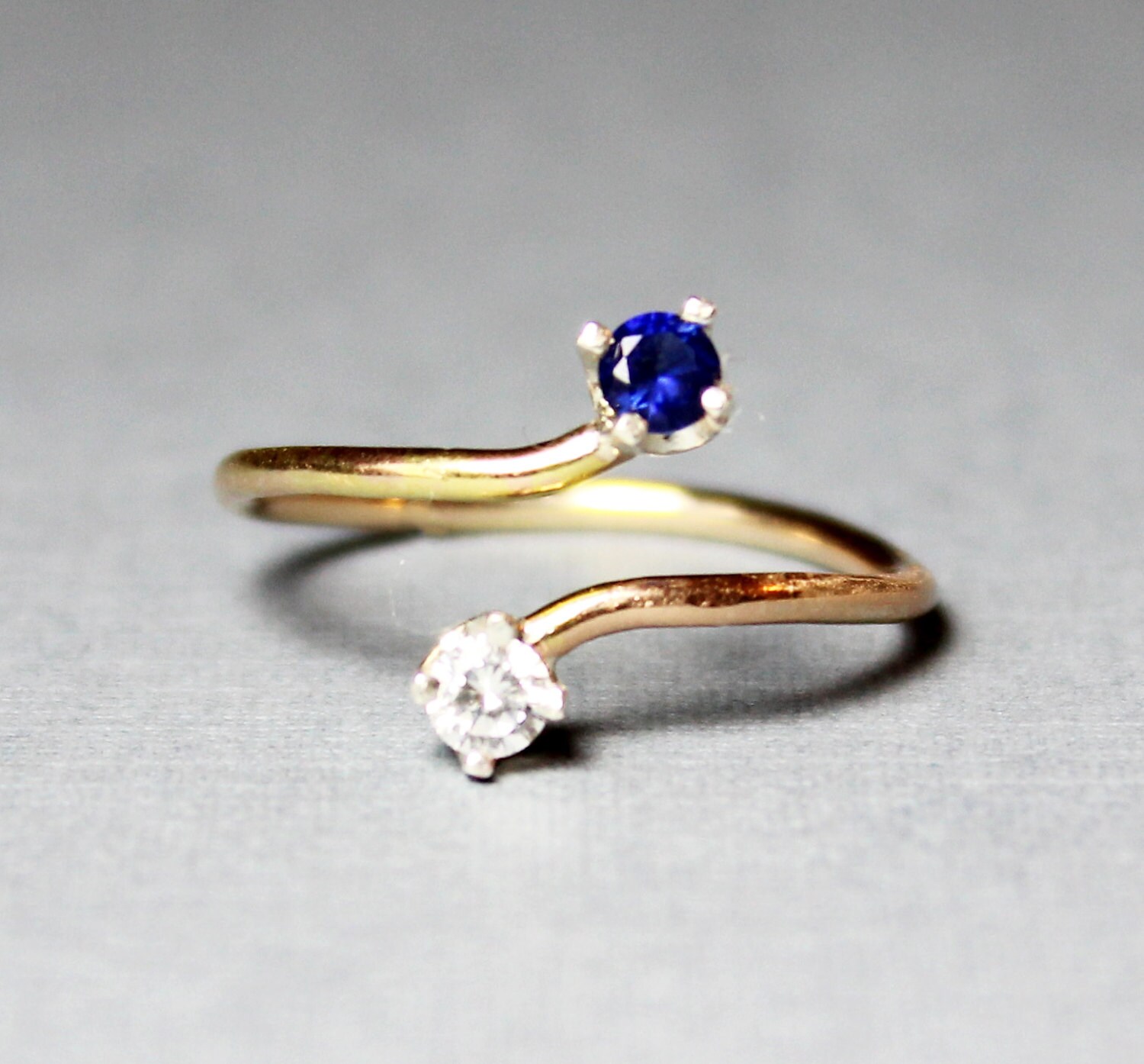 Dual Birthstone Ring Saphhire and Diamond Cubic Zirconia Etsy