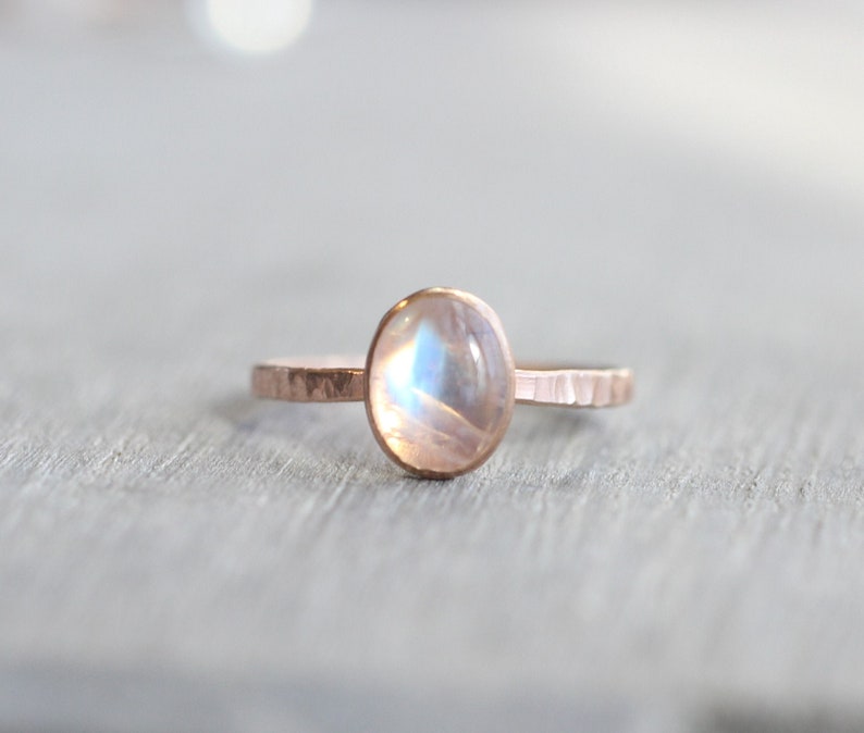 Rainbow Moonstone RIng // Rose Gold Moonstone Ring // Rose Gold Ring // Moonstone Stacking Ring // 14K Rose Gold Filled Moonstone Ring image 3