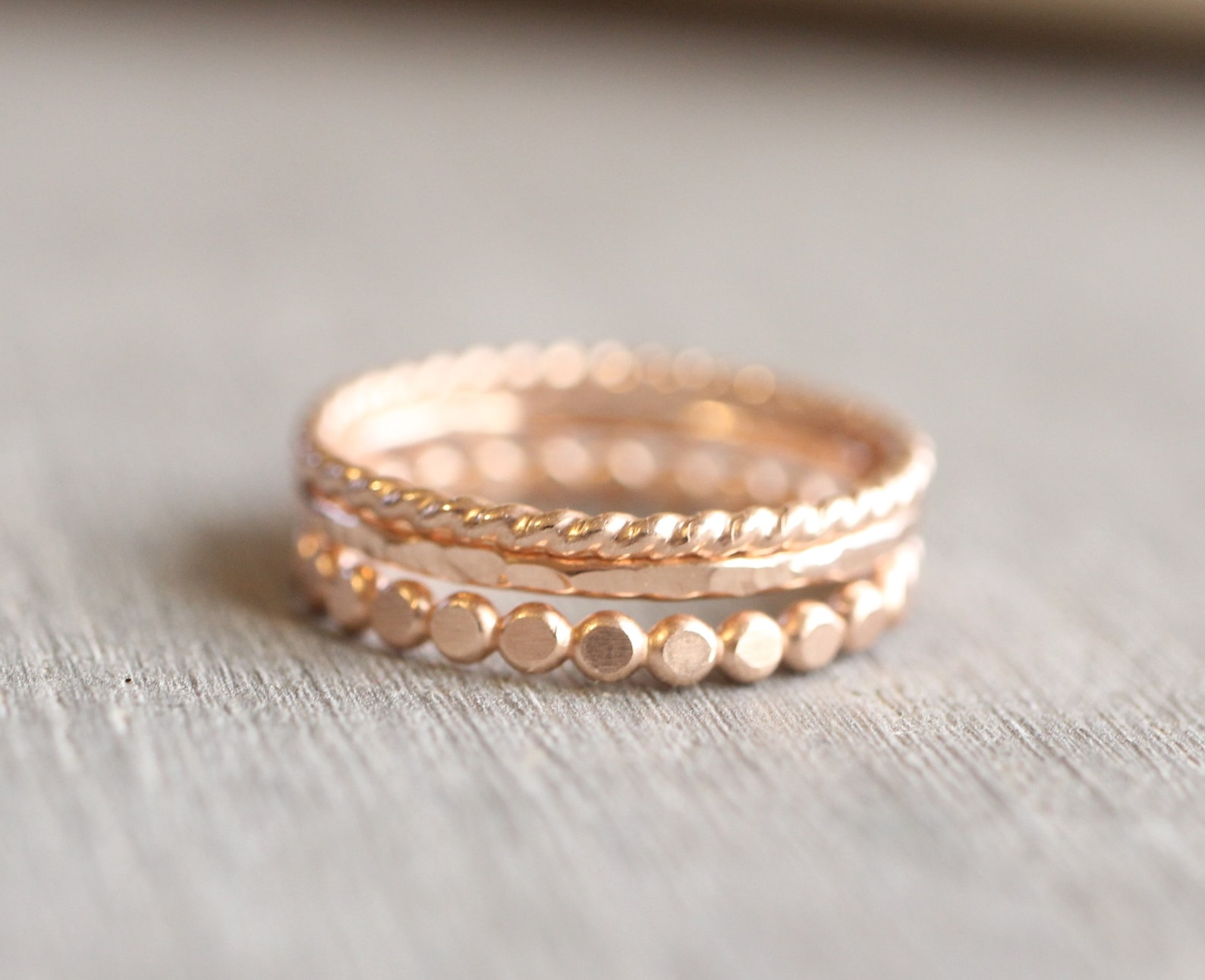 Rose Gold Stacking Rings // Set of 3 Simple 14K Rose Gold Etsy Australia