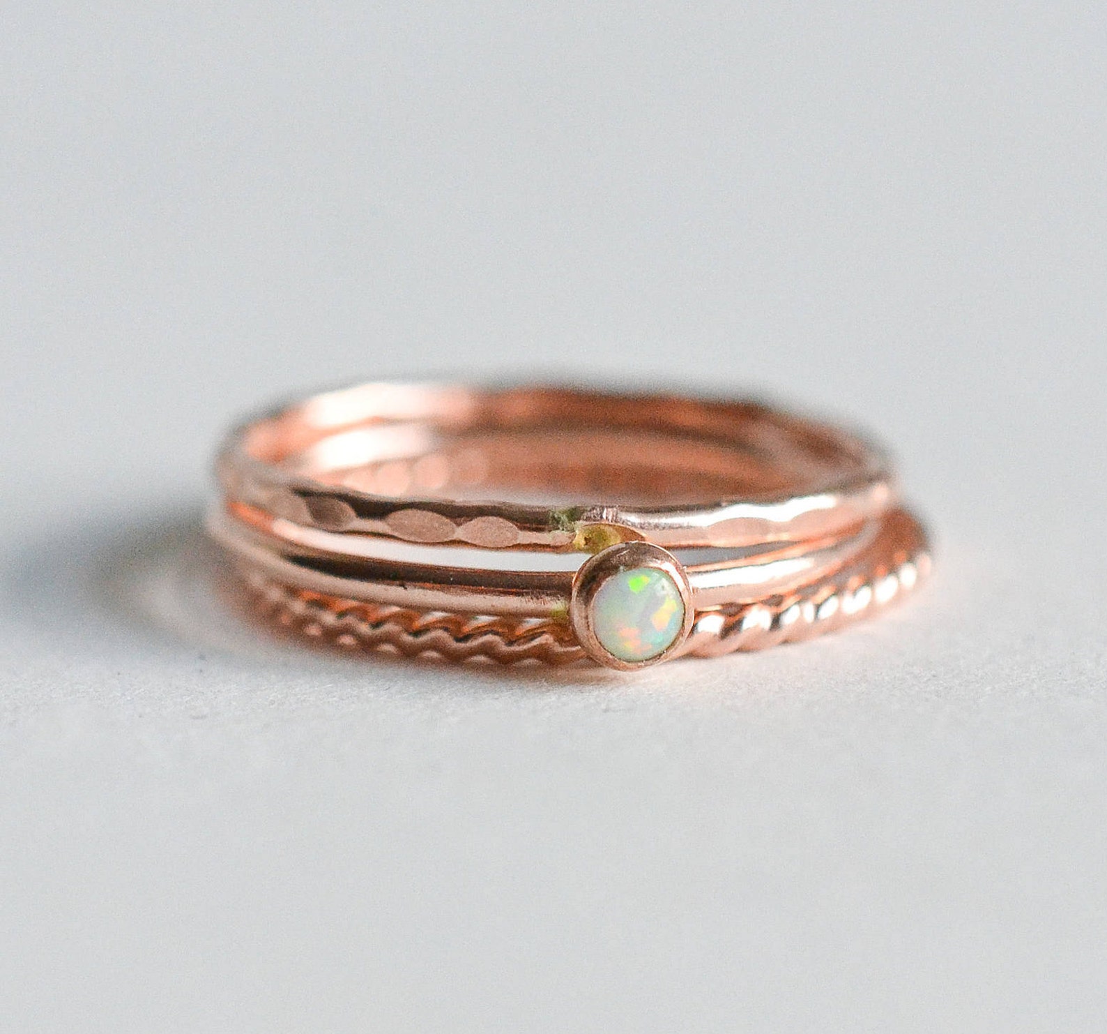 Rose Gold Opal Ring Set // 14K Rose Gold Filled White Opal | Etsy