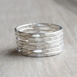 Sterling Silver Hammered Stacking Ring // Solid .925 Sterling Silver Stacking Rings //Silver Stackable Rings image 3