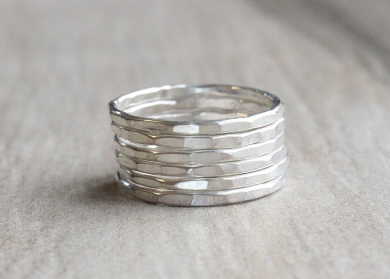 Sterling Silver Hammered Stacking Ring // Solid .925 Sterling Silver Stacking Rings //Silver Stackable Rings image 3